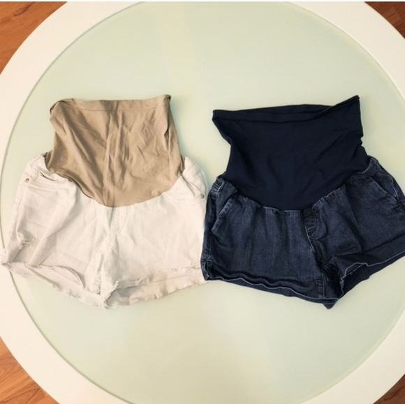 Indigo Blue Pants - In Blue And Beige Shorts Maternity